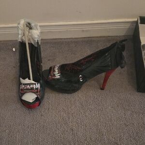 Iron Fist Black and Red Vampire-Graphic Peep-Toe Heels